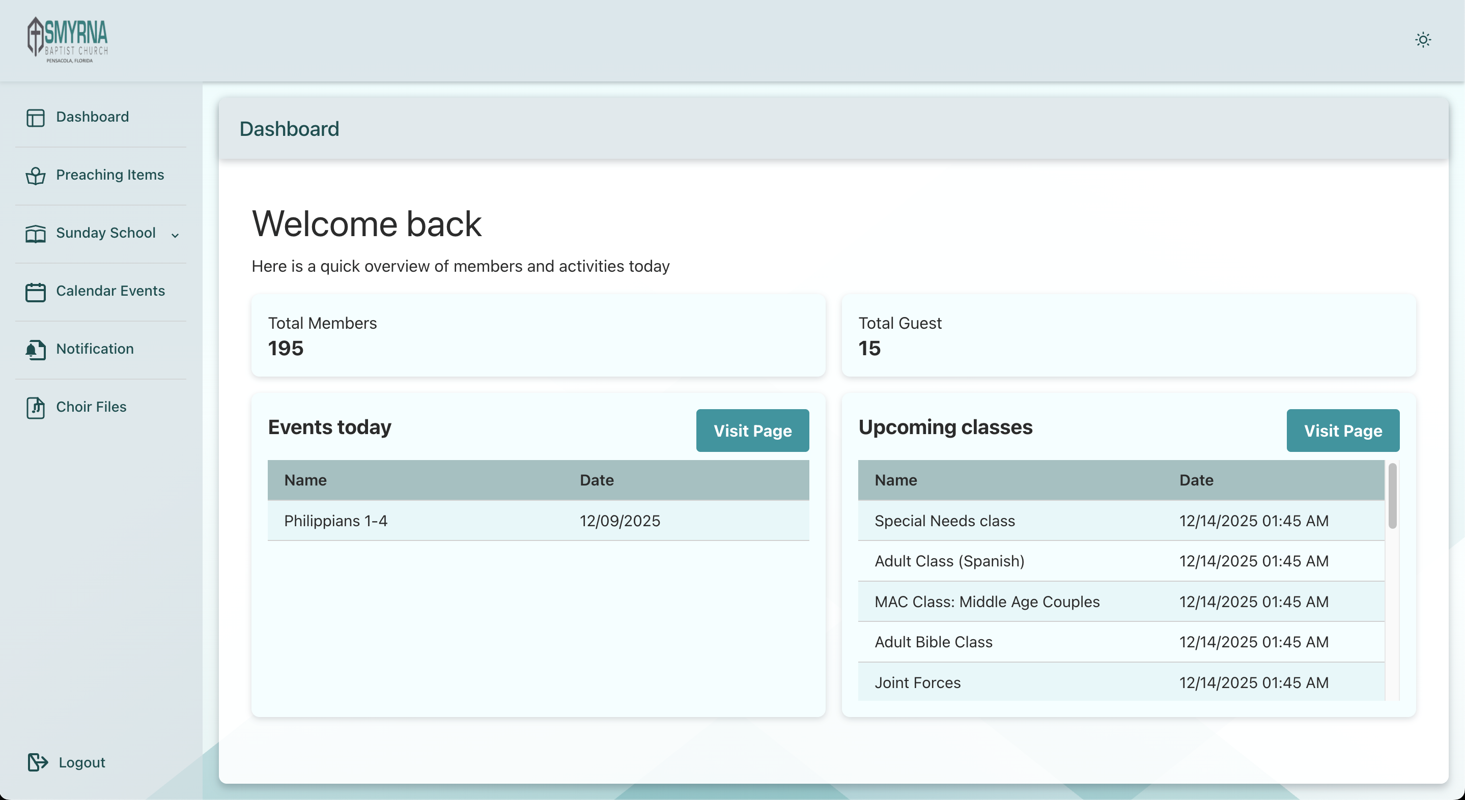 Smyrna Admin website screenshot 2 of 3