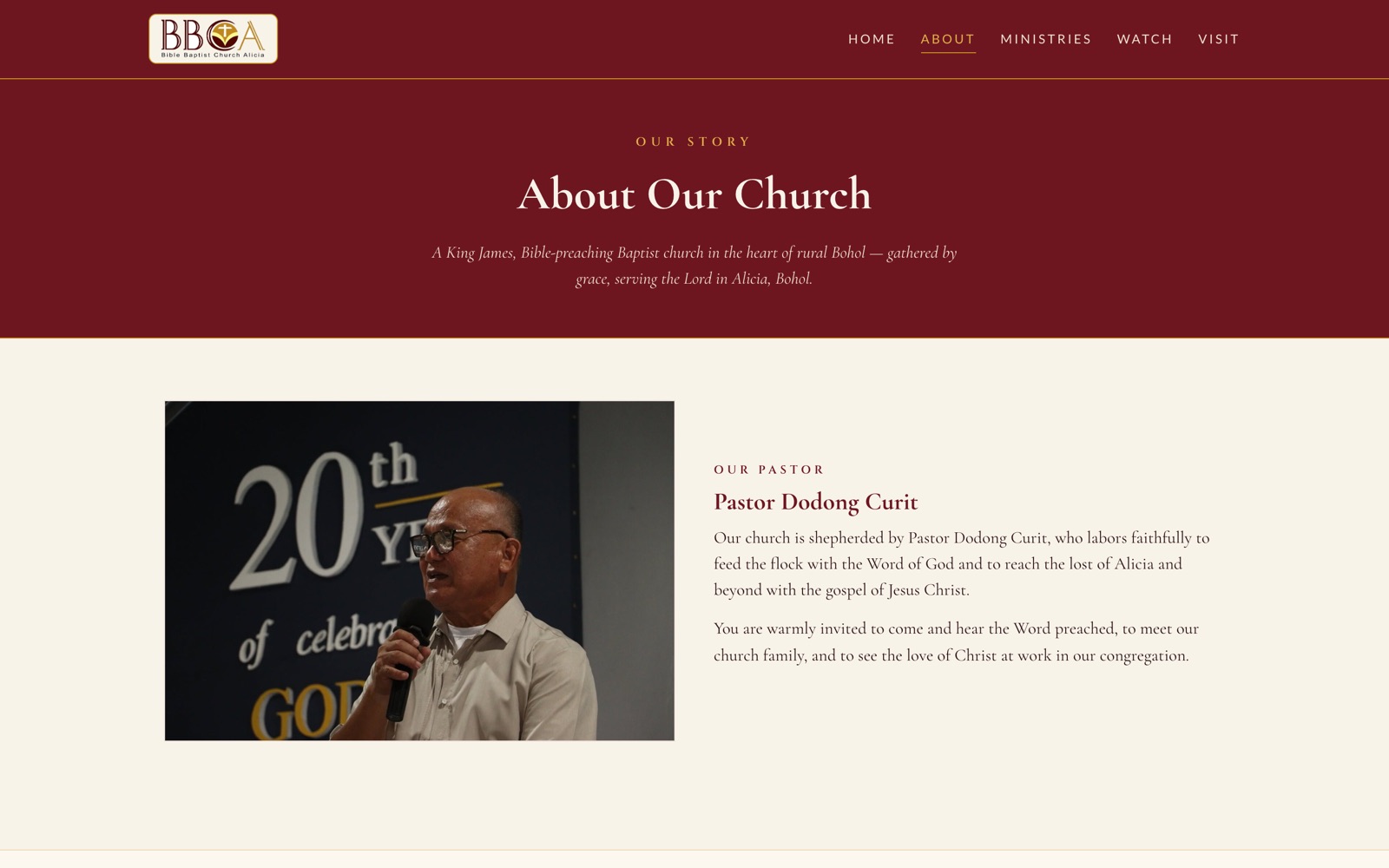 Bible Baptist Church Alicia website screenshot 2 of 4