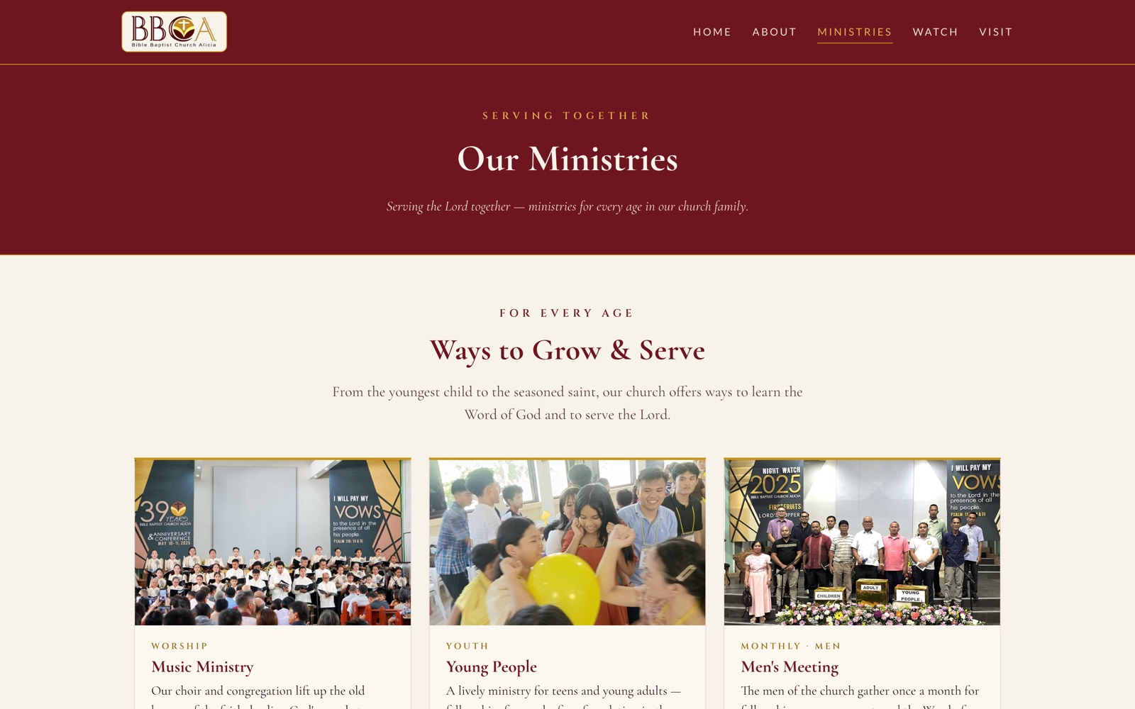 Bible Baptist Church Alicia website screenshot 3 of 4