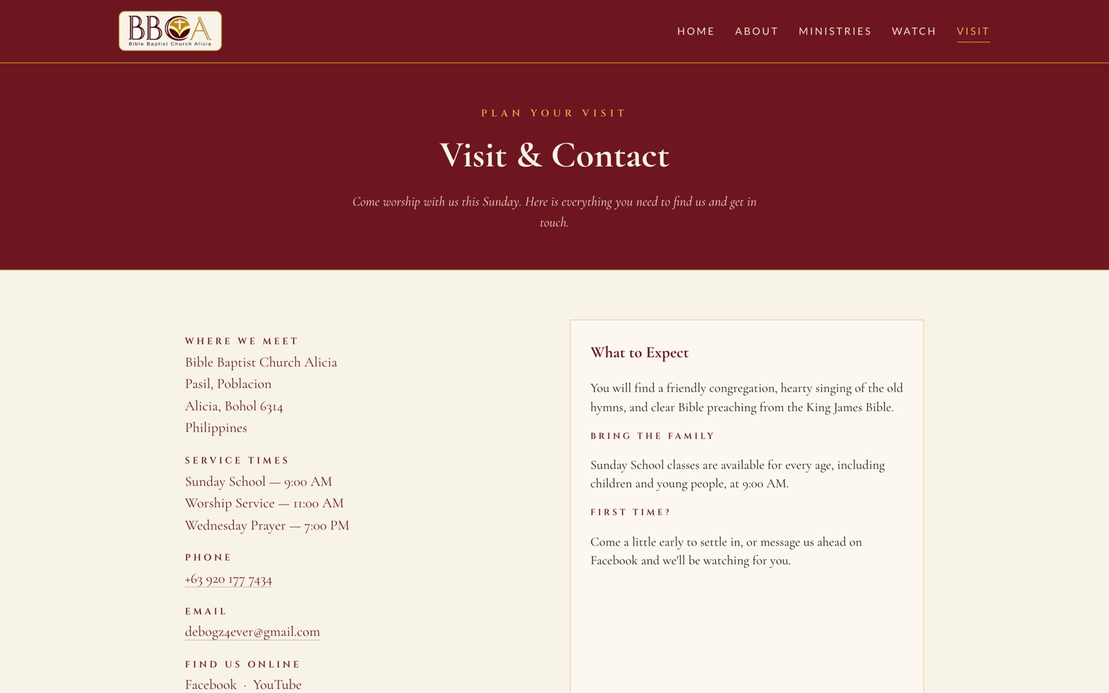 Bible Baptist Church Alicia website screenshot 4 of 4